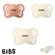 BIBS Couture Sutter med navn str1, 1 Peach, 2 Ivory, Anatomisk Silikone, Pakke med 3 sutter